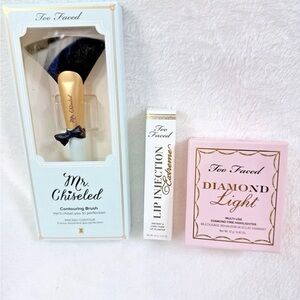 Too Faced Diamond Light Highlighter, Lip Injection, & Brush BUNDLE ~ NEW